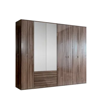 Шкаф 6-ти дверный с зеркалом, с ящиками Римини (Орех империя/Серебро) РМШ1/61