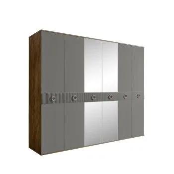 Шкаф 6-ти дв. с зеркалами Bogemia Woodline Fi (Серый/Хром) БМШ1/6(Fi)