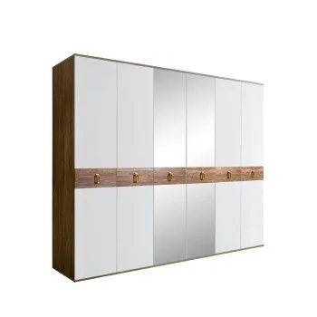 Шкаф 6-ти дв. с зеркалами Bogemia Woodline Wood Fa (Белый/Золото) БМШ1/6(Wo)