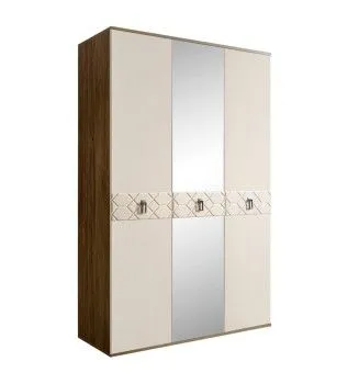 Шкаф 3-х дверный с зеркалом Bogemia Woodline Fa (Слоновая кость/Хром) БМШ1/3