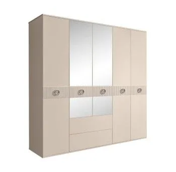 Шкаф 5-ти дверный с зеркалами, с ящиками, Bogemia Fillini (Ваниль/Хром) БМШ1/51(Fi)