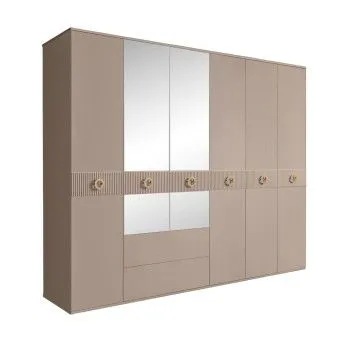 Шкаф 6-ти дверный с зеркалами, с ящиками, Bogemia Fillini (Мокка/Золото) БМШ1/61(Fi)