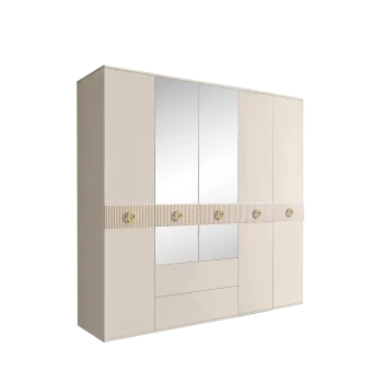 Шкаф 5-ти дверный с зеркалами, с ящиками, Bogemia Fillini (Слоновая кость/Золото) БМШ1/51(Fi)