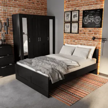 БРИМНЭС / СИРИУС Шкаф ИКЕА / IKEA комбинированный 4 двери и 1 ящик Дуб Венге (с 1 зеркалом)