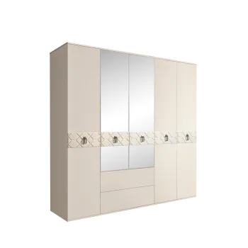 Шкаф 5-ти дверный с зеркалами, с ящиками, Bogemia Farfalle (Слоновая кость/Хром) БМШ1/51(Fa)
