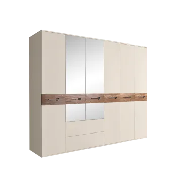 Шкаф 6-ти дверный с зеркалами, с ящиками, Bogemia Wood Wo (Слоновая кость/Хром) БМШ1/61(Wo)