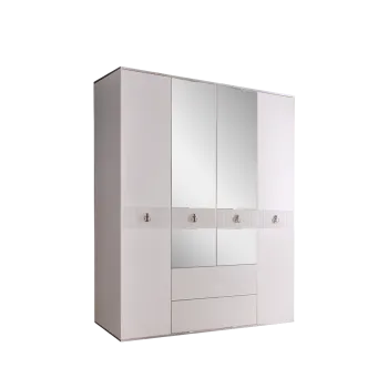 Шкаф 4-х дверный с зеркалом, с ящиками Римини СОЛО (Белый/Серебро) РМШ1/41(s)