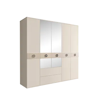 Шкаф 5-ти дверный с зеркалами, с ящиками, Bogemia Fillini (Слоновая кость/Хром) БМШ1/51(Fi)