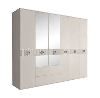 Шкаф 6-ти дверный с зеркалами, с ящиками, Bogemia Fillini (Шелк/Хром) БМШ1/61(Fi)