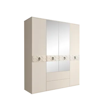 Шкаф 4-х дверный с зеркалами, с ящиками, Bogemia Farfalle (Слоновая кость/Хром) БМШ1/41(Fa)