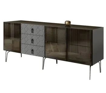 Комод 2.1м Bogemia Farfalle (Серый) (Lakobel/Черный) БМКМ-5(Fa)[5]