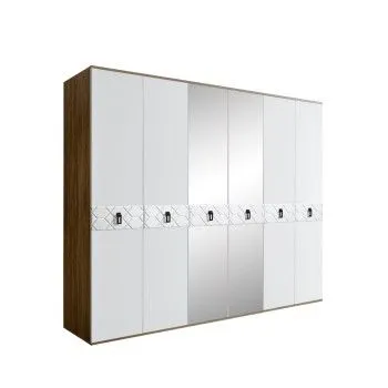 Шкаф 6-ти дв. с зеркалами Bogemia Woodline Fa (Белый/Черный) БМШ1/6(Fa)