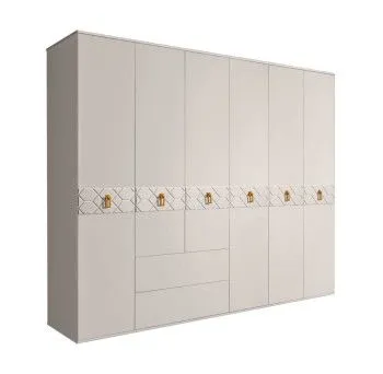 Шкаф 6-ти дверный с ящиками, Bogemia Farfalle (Шелк/Золото) БМШ2/61(Fa)