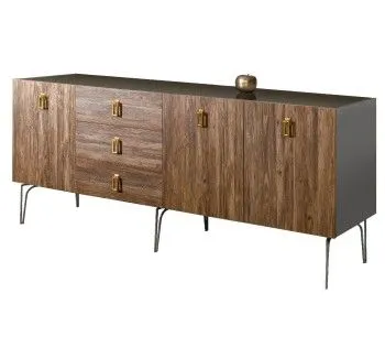 Комод 2.1м Bogemia Wood Fa (Серый) (Lakobel/Золото) БМКМ-5(Wo)