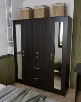 БРИМНЭС / СИРИУС Шкаф ИКЕА / IKEA комбинированный 4 двери и 2 ящика Дуб Венге (с 2 зеркалами)