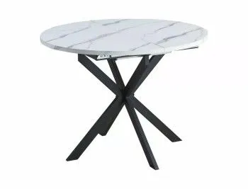 Стол обеденный Signal GASTON 100 раскладной (белый мрамор/черный мат)