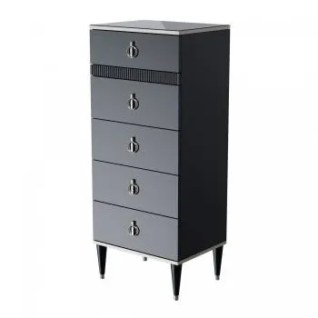 Комод узкий с планкой Римини СОЛО (Черный/Серебро) РМКМ-2(s)