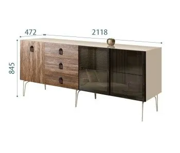 Комод 2.1м Bogemia Wood Fa (Ваниль) (Lakobel/Черный) БМКМ-5(Wo)[5][10]