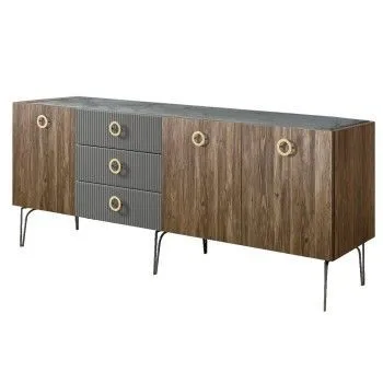 Комод 2.1м Bogemia Woodline Wood Fi (Серый) (Novabuk/Золото) БМКМ-5