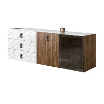 Комод 1.6м Bogemia Woodline Fly Wood Fa (Белый) (Lakobel/Черный) БМКМ-4[5][10]