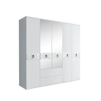 Шкаф 5-ти дверный с зеркалами, с ящиками, Bogemia Farfalle (Белый/Хром) БМШ1/51(Fa)