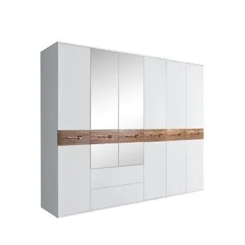 Шкаф 6-ти дверный с зеркалами, с ящиками, Bogemia Wood Wo (Белый/Золото) БМШ1/61(Wo)