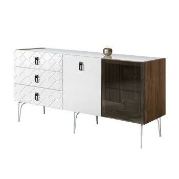 Комод 1.6м Bogemia Woodline Fa (Белый) (Lakobel/Черный) БМКМ-4[5][10]