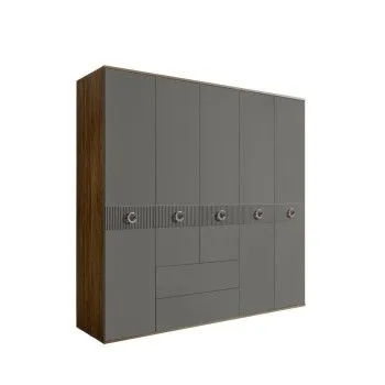 Шкаф 5-ти дверный с ящиками, Bogemia Woodline Fi (Серый/Хром) БМШ2/51(Fi)