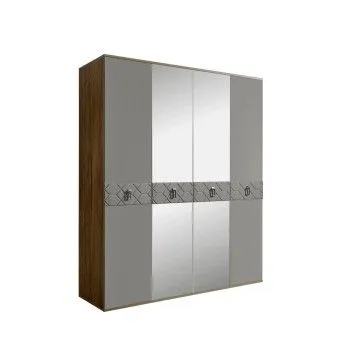 Шкаф 4-х дв. с зеркалами Bogemia Woodline Fa (Серый/Хром) БМШ1/4(Fa)