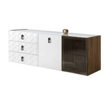 Комод 1.6м Bogemia Woodline Fly Fa (Белый) (Lakobel/Черный) БМКМ-4[5][10]