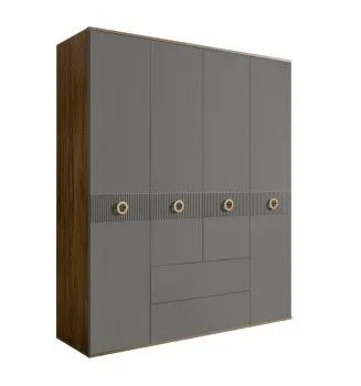 Шкаф 4-х дверный с ящиками Bogemia Woodline Fi (Серый/Золото) БМШ2/41