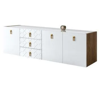 Комод 2.1м Bogemia Woodline Fly Fa (Белый) (Lakobel/Золото) БМКМ-5