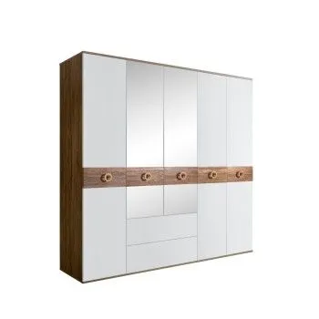 Шкаф 5-ти дверный с зеркалами, с ящиками, Bogemia Woodline Wood Fi (Белый/Золото) БМШ1/51(Wo)