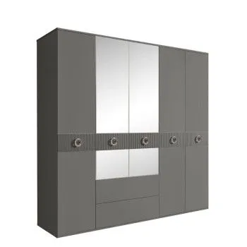 Шкаф 5-ти дверный с зеркалами, с ящиками, Bogemia Fillini (Серый/Хром) БМШ1/51(Fi)