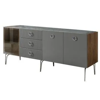 Комод 2.1м Bogemia Woodline Fi (Серый) (Novabuk/Хром) БМКМ-5[4]