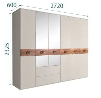 Шкаф 6-ти дверный с зеркалами, с ящиками, Bogemia Wood Fi (Шелк/Хром) БМШ1/61(Wo)