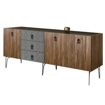 Комод 2.1м Bogemia Woodline Wood Fa (Серый) (Lakobel/Черный) БМКМ-5