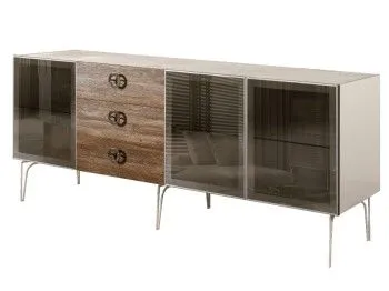 Комод 2.1м Bogemia Wood Fi (Слоновая кость) (Novabuk/Хром) БМКМ-5(Wo)[5]