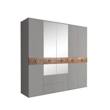 Шкаф 5-ти дверный с зеркалами, с ящиками, Bogemia Wood Fi (Серый/Золото) БМШ1/51(Wo)