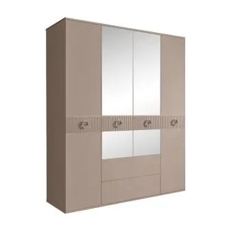 Шкаф 4-х дверный с зеркалами, с ящиками, Bogemia Fillini (Мокка/Хром) БМШ1/41(Fi)