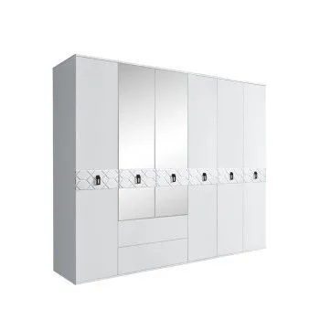 Шкаф 6-ти дверный с зеркалами, с ящиками, Bogemia Farfalle (Белый/Черный) БМШ1/61(Fa)