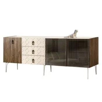 Комод 2.1м Bogemia Woodline Wood Fa (Слоновая кость) (Lakobel/Черный) БМКМ-5[5][10]