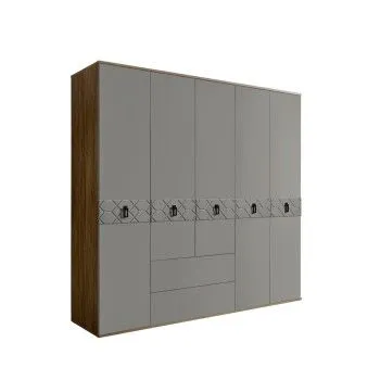 Шкаф 5-ти дверный с ящиками, Bogemia Woodline Fa (Серый/Черный) БМШ2/51(Fa)