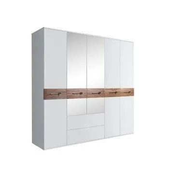 Шкаф 5-ти дверный с зеркалами, с ящиками, Bogemia Wood Wo (Белый/Хром) БМШ1/51(Wo)