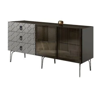 Комод 1.6м Bogemia Farfalle (Серый) (Lakobel/Черный) БМКМ-4(Fa)[5]