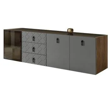 Комод 2.1м Bogemia Woodline Fly Fa (Серый) (Lakobel/Черный) БМКМ-5[4]