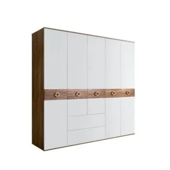 Шкаф 5-ти дверный с ящиками, Bogemia Woodline Wood Fi (Белый/Золото) БМШ2/51(Wo)