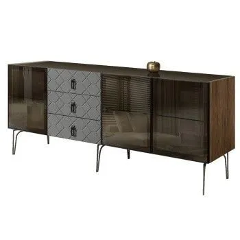 Комод 2.1м Bogemia Woodline Fa (Серый) (Lakobel/Черный) БМКМ-5[5]