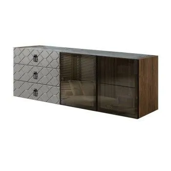 Комод 1.6м Bogemia Woodline Fly Fa (Серый) (Novabuk/Черный) БМКМ-4[5]