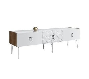 Тумба телевизионная 1.6м Bogemia Woodline Fa (Белый) (Lakobel/Хром) БМТ-1[10]